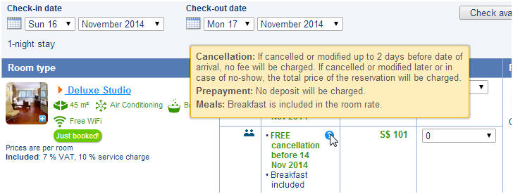 Free cancellation with Terms and conditions with no Prepayment