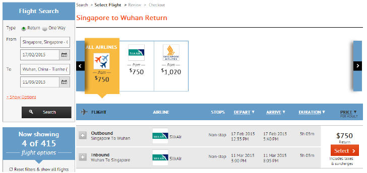 Returned flight searches on ZUJI 11 Oct 1135 Hours