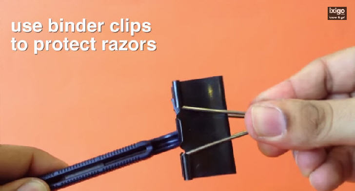 Use binder clips to protect razors