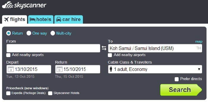 Search for cheap flight to Ko Samui with Skyscanner