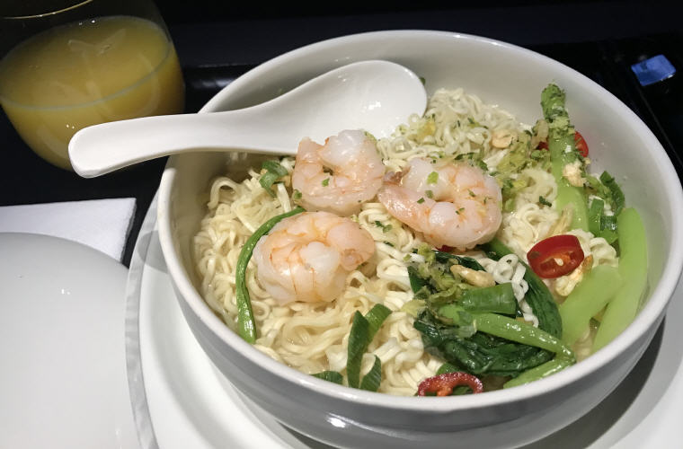 Seafood Noodles served with prawns and vegetables, SQ323 A350 Business Class Experience