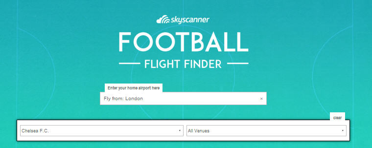 London is selected as the Home airport, Champions League Matches Football Flight Finder