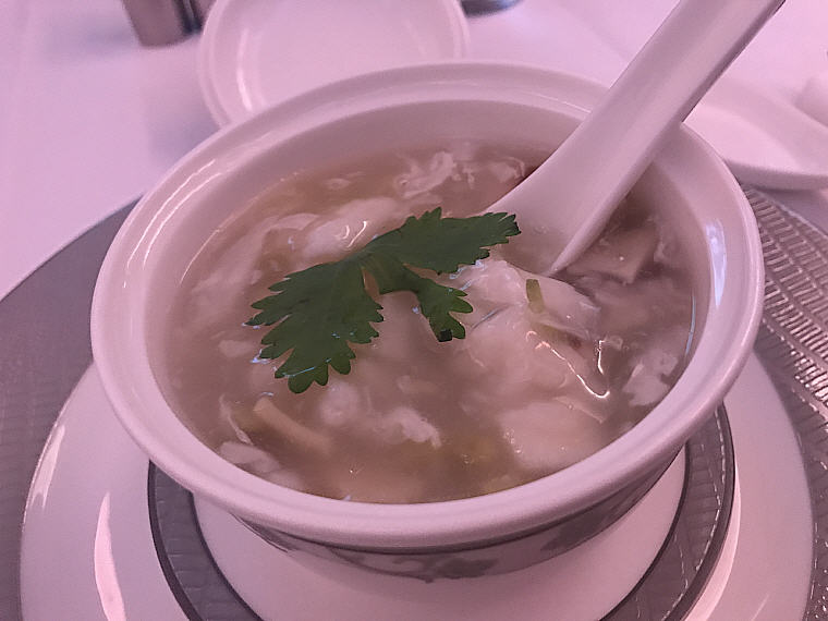Cod Fish and Chinese Celery Soup, SQ863 A380 Suites Class, Hong Kong - Singapore
