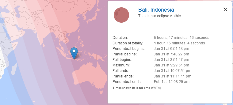 Total Lunar Eclipse Visible, Bali, Indonesia