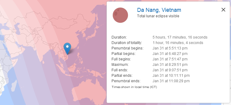 Total Lunar Eclipse Visible, Da Nang, Vietnam