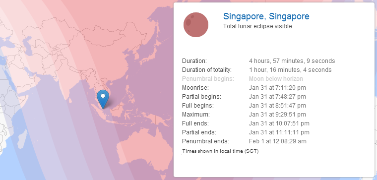Total Lunar Eclipse Visible, Singapore