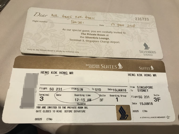 Boarding Pass and The Private Room Invite, SQ 231 A380 Suites Class Experience Singapore - Sydney