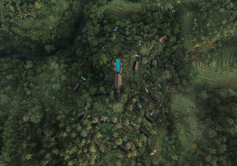 Aerial view of Buahan, combining deep nature and sustainable design